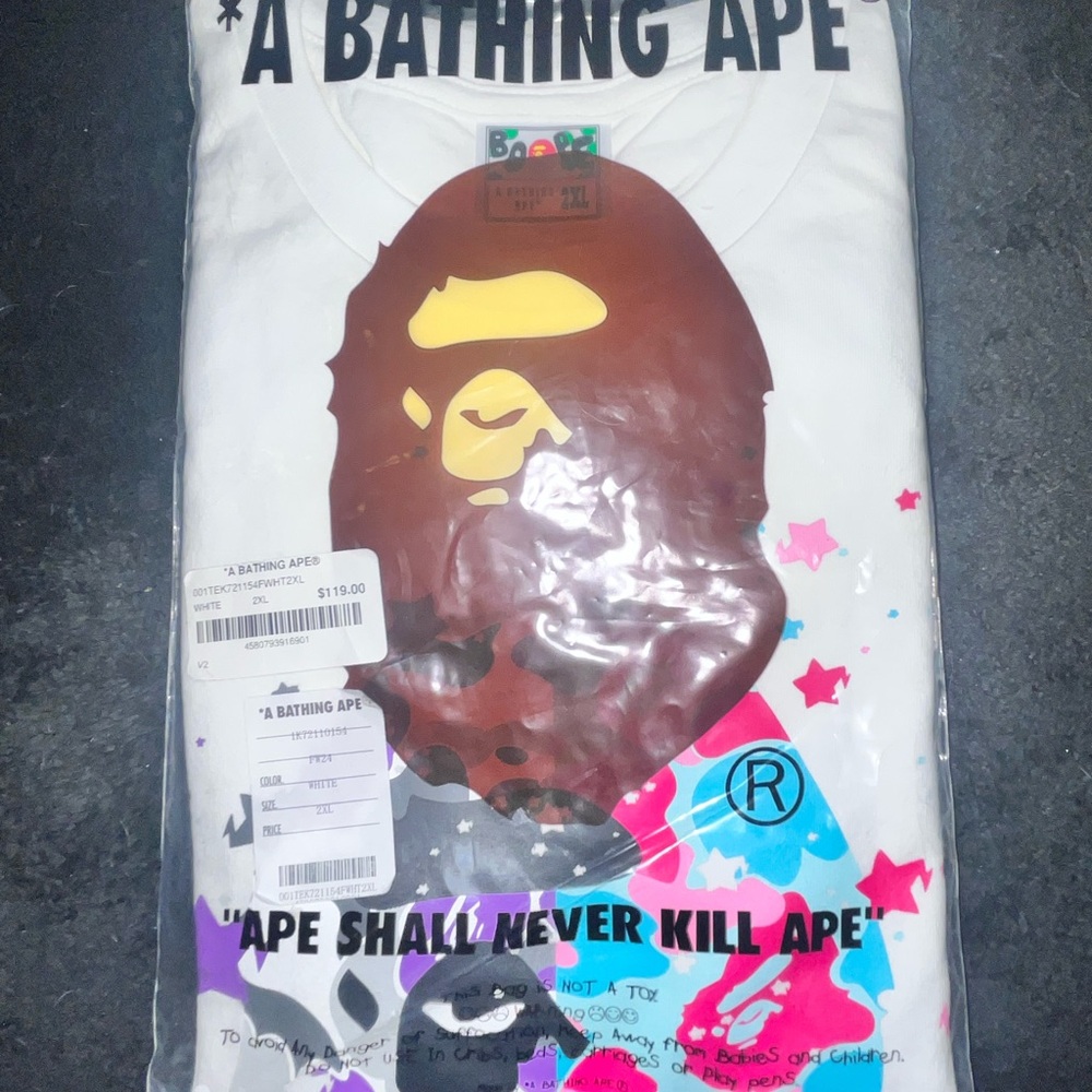 A Bathing Ape White and Multicolor Graphic Tee